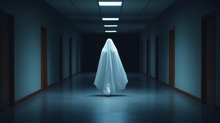 Mysterious figure in a dimly lit corridor