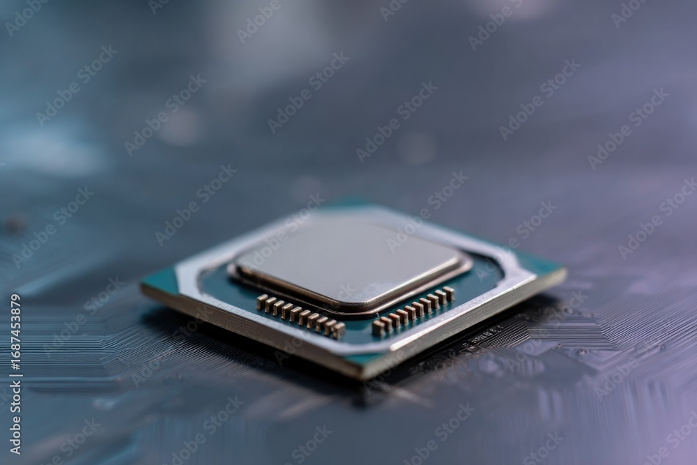 Aufkleber High-tech processor showcasing intricate circuitry on reflective