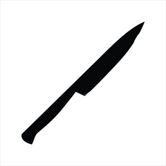 Silhouette of a sharp kitchen knife on a white background