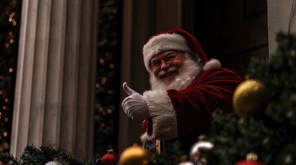 Jolly Santa Claus Giving a Thumbs Up Festive Christmas Celebration Symbol