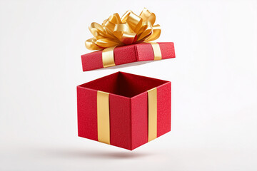 Open Red Gift Box with Ribbon on White Background
