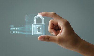 Hand holding a glowing digital padlock icon representing cybersecurity and data protection, ideal for illustrating online privacy and secure access concepts