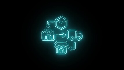 Supply Chain Icon Isolated on Black Background, Logistics HD Video Animation - Powered by Adobe