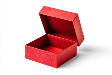 Empty Red Box with Open Lid Isolated on White Background