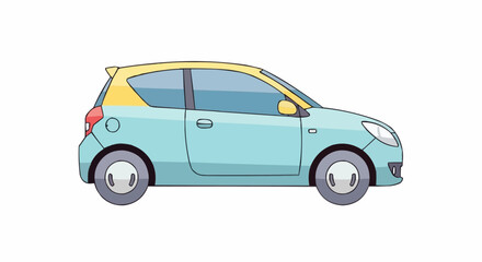 Blue and yellow hatchback car cartoon illustration isolated on white background