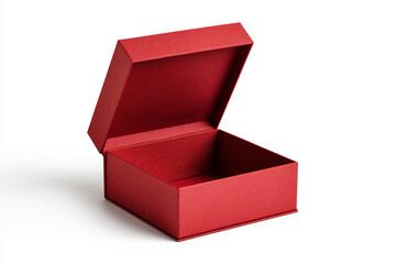 Empty Red Box with Open Lid Isolated on White Background