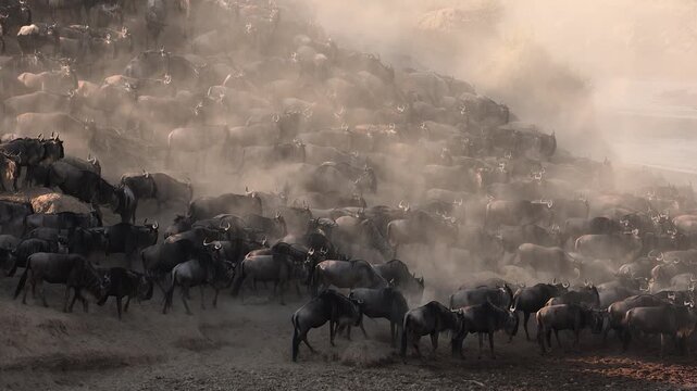 The great migration of wildebeest and zebra over the Mara River in Africa