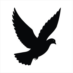 Silhouette of a dove in flight with wings spread wide