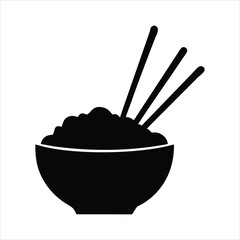 Black silhouette of a bowl of rice with chopsticks