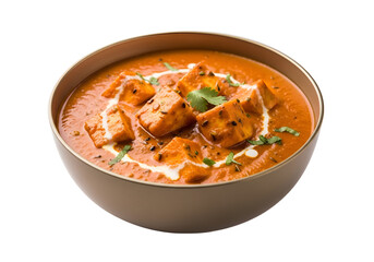 Aromatic, creamy paneer tikka masala in a light beige bowl against a black backdrop.