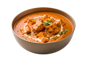 Aromatic, creamy paneer tikka masala in a light beige bowl against a black backdrop.