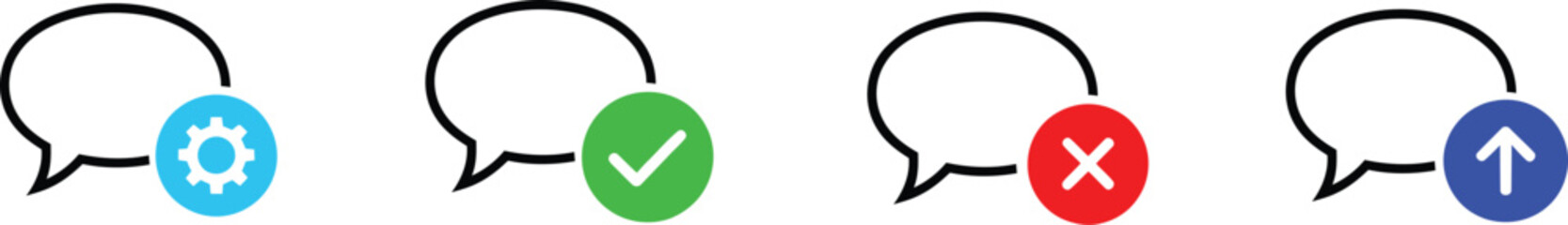 Chat Bubble Set with Send, Approve, Cancel, and Upload Icons for UI Design