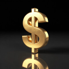 3D Golden Dollar Sign Symbol on Reflective Surface