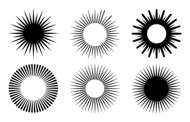 Collection of Six Black Sunburst and Starburst Graphic Elements