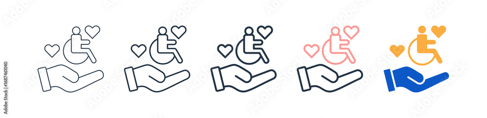 Poster disability support different style icons set vector illustration.