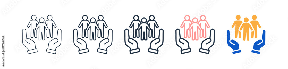 Aufkleber support group different style icons set vector illustration.