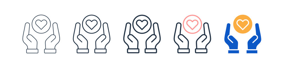 Caring Hands different style icons set vector illustration. 