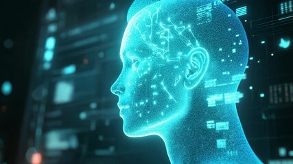 Artificial intelligence processing data in a futuristic human head - Powered by Adobe