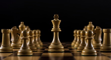 Strategic Kings: A captivating close-up showcases a chessboard, with a central king piece dominating the scene, symbolizing strategy and intellectual prowess.