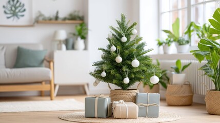 Embrace the spirit of sustainability this holiday season with eco-friendly gift wrapping ideas, featuring beautifully wrapped presents under a cozy Christmas tree in a stylish living room.