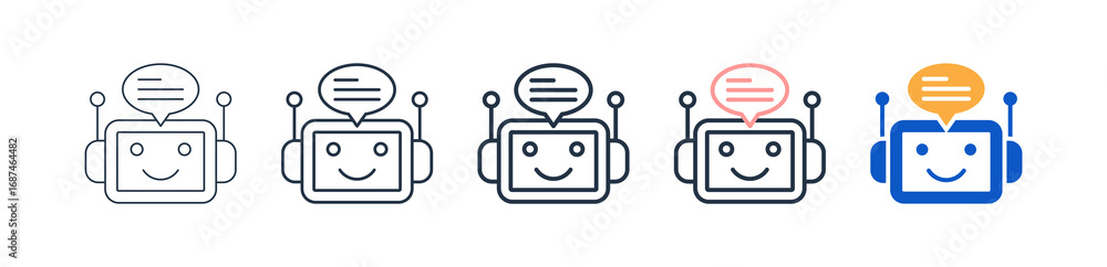 Poster bot chat different style icons set vector illustration.