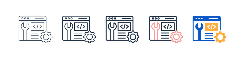Coding Service different style icons set vector illustration. 