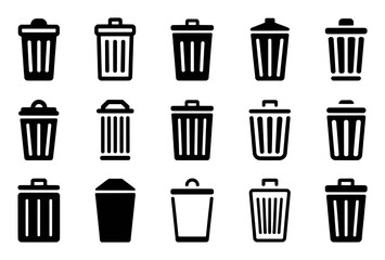 Collection of Trash Can Icons: Various Designs and Styles