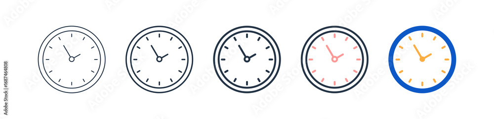 Poster clock different style icons set vector illustration.
