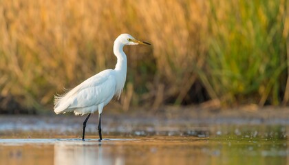 Fototapeta premium White heron in shallows