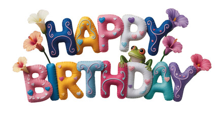 Happy birthday text no back ground 3d text candles with colorful alphabet letters arranged like fridge magnets