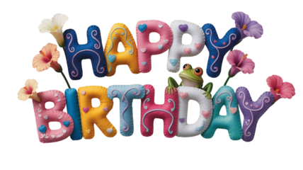 Happy birthday text no back ground 3d text candles with colorful alphabet letters arranged like fridge magnets