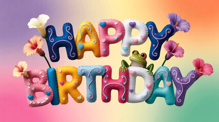 Happy birthday text with colorful alphabet letters arranged like fridge magnets