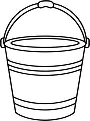 Bucket line drawing vector illustration for household chores, cleaning, gardening, water carrying, utility tasks, minimal design, and container use