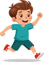 Cheerful cartoon boy running in athletic outfit with red sneakers, dynamic pose and smiling expression, playful sports and children’s activity concept illustration