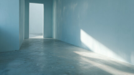 Obraz premium Sunlit Empty Room with Smooth Concrete Floors and Open Doorway 