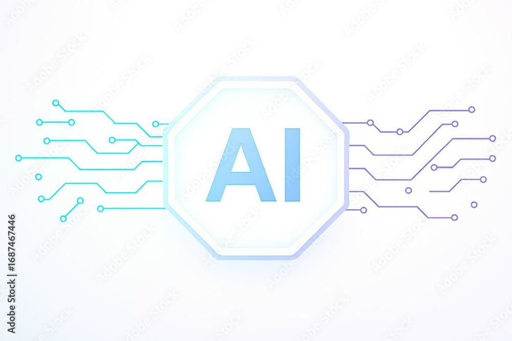Poster abstract digital illustration representing artificial intelligence with glowing circuit board connec