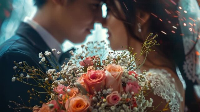 Couple standing side by side in formal attire, happy moment captured