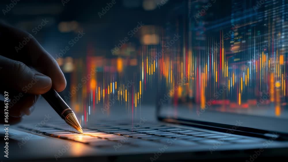 Aufkleber medium shot of a financial expert analyzing clear doublemateriality heatmap results on a laptop data