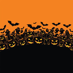 Obraz premium Halloween background with many pumpkins and bats