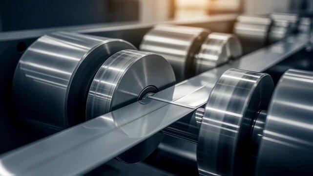 Closeup of tension control rollers guiding superconducting tape smoothly through a slitting line maintaining alignment and preventing damage.