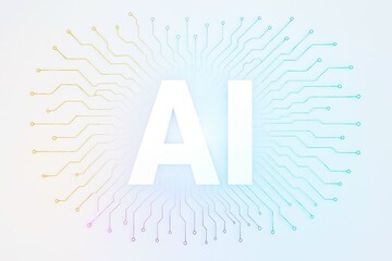 Abstract glowing ai logo with circuit board patterns and soft gradient colors