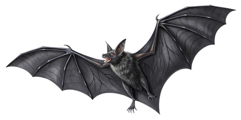 Detailed realistic bat with spread wings isolated on transparent background