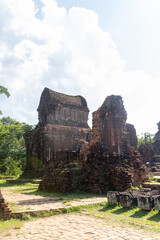 European family, visiting My Son Sanctuary, national heritage sightseeing in Vietnam, tourist destination
