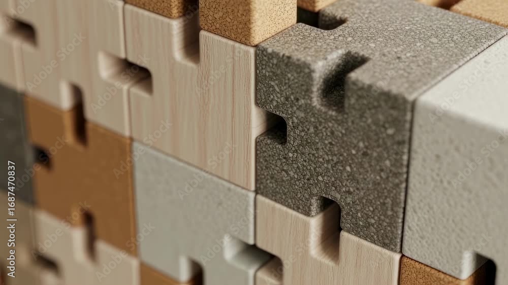 Poster closeup scan of textured snapfit blocks fitting seamlessly showcasing precision engineering and ecof