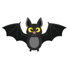Cute bat with wings spread isolated on white background