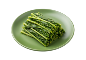 A vibrant display of seasoned green vegetables, meticulously arranged on a muted sage green plate,  against a bold black background.