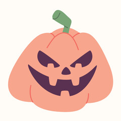 Halloween pumpkin with spooky faces, carved jack-o-lanterns, flat design.