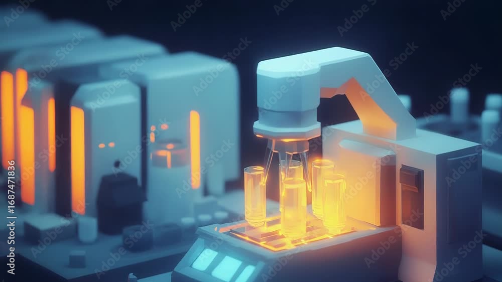 Aufkleber robotic arm handling test tubes in futuristic laboratory setting