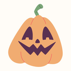 Halloween pumpkin with spooky faces, carved jack-o-lanterns, flat design.