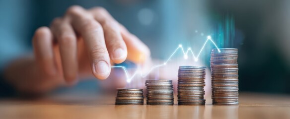 The coins symbolize financial growth and investment strategy in a modern economy.